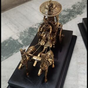 Brass Krishna Arjun on rath with wooden stand