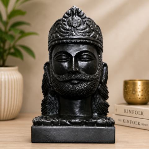 Handcrafted Marble Khatu Shyam Ji Sheesh Statue | Custom Painted Hindu Deity Idol for Home Temple & Decor