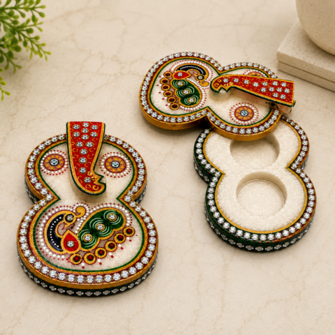 Handcrafted Marble Peacock Roli Chawal Tilak Chopra – Decorative Kumkum Sindoor Box for Pooja & Gifting (Various Designs)