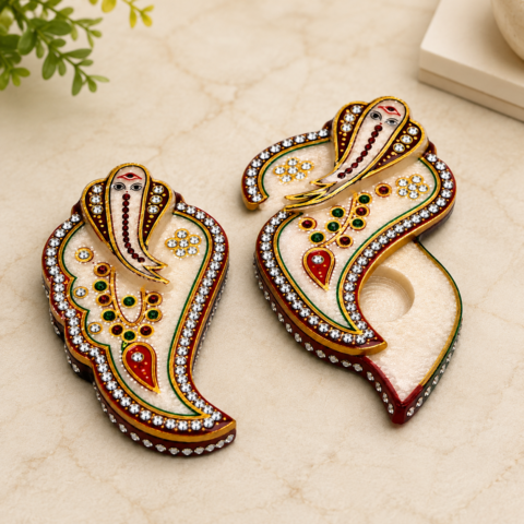 Handcrafted Marble Peacock Roli Chawal Tilak Chopra – Decorative Kumkum Sindoor Box for Pooja & Gifting (Various Designs)